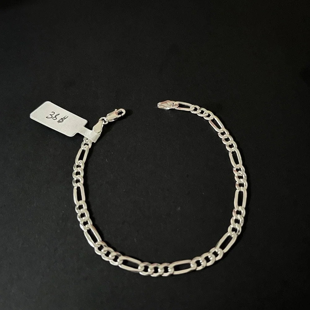 Esclava De Plata 925 Con Tejido Figaro,925 Silver Bracelet 8 Inch